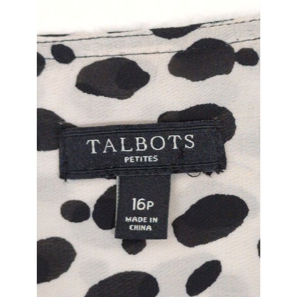 Talbots Button Up Semi Sheer Top Women 16 Petite Beige Black Animal Print Career - Picture 6 of 8